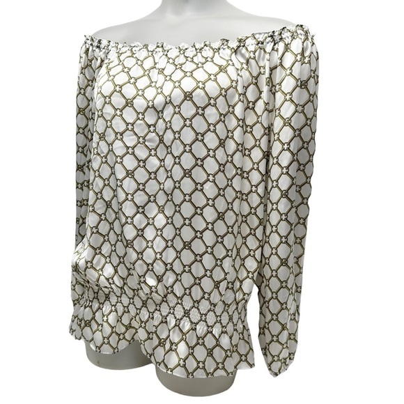 • Michael Kors Chain Links Satin Off Shoulder Blouse white i18 - Picture 1 of 10